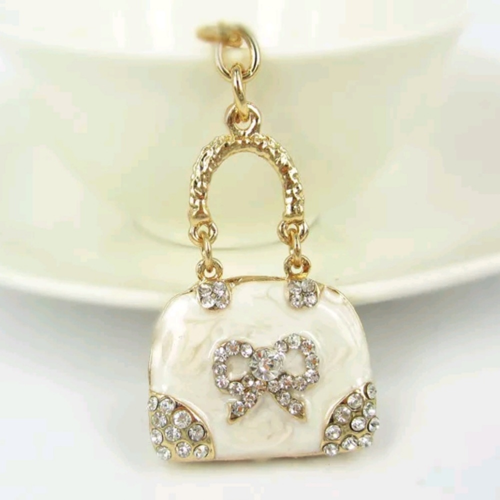 Super Cute New White Rhinestone Purse Keychain ♡